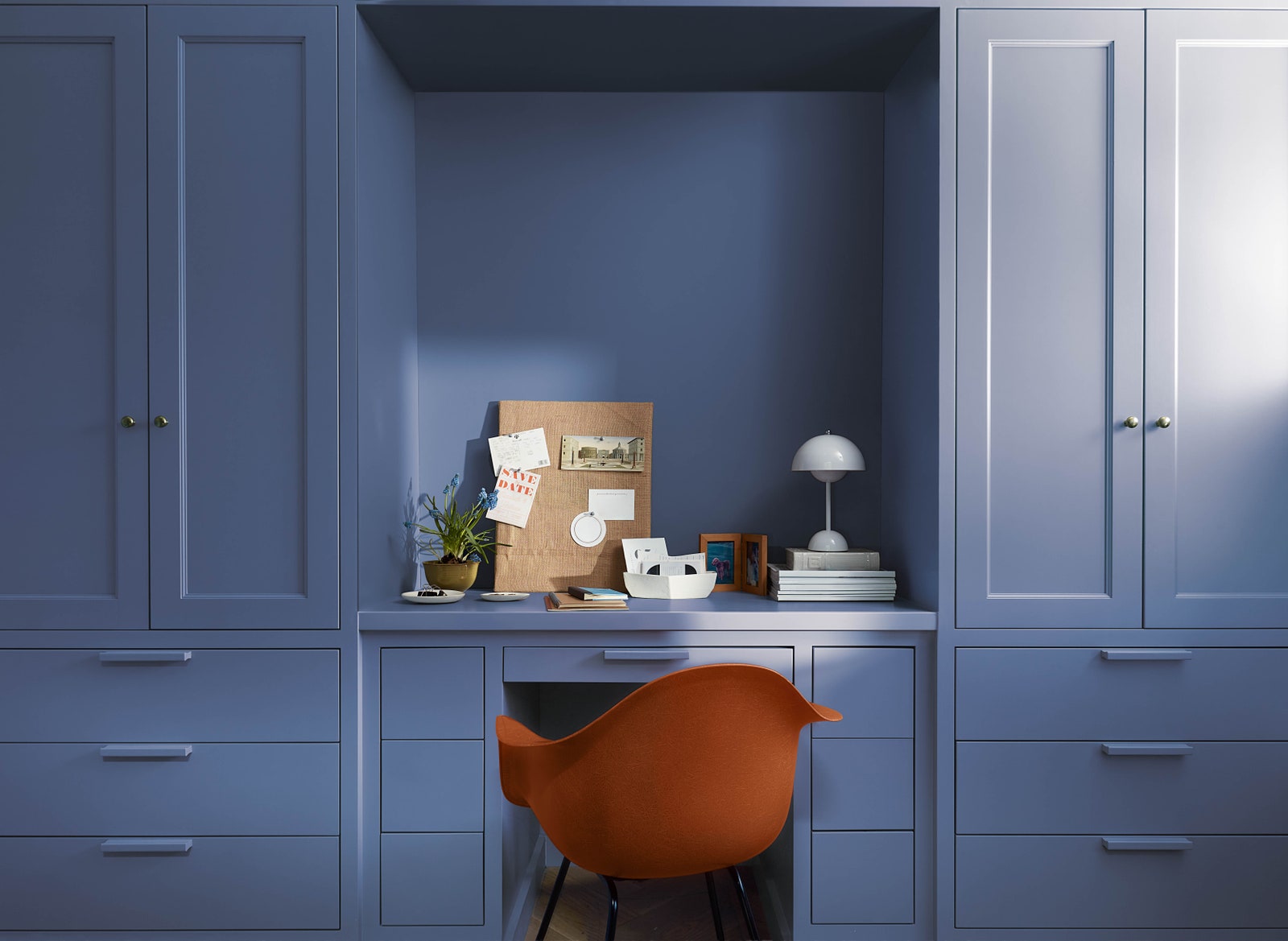 builtin desk for the Benjamin Moore Color Trends 2024 Palette